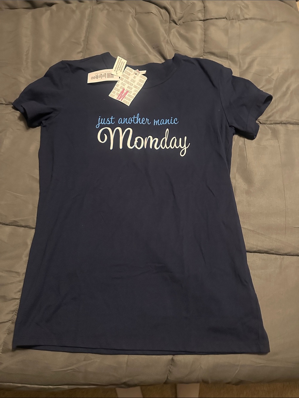 LuLaRoe Navy Tee with White & Light Blue "Monday" Script
